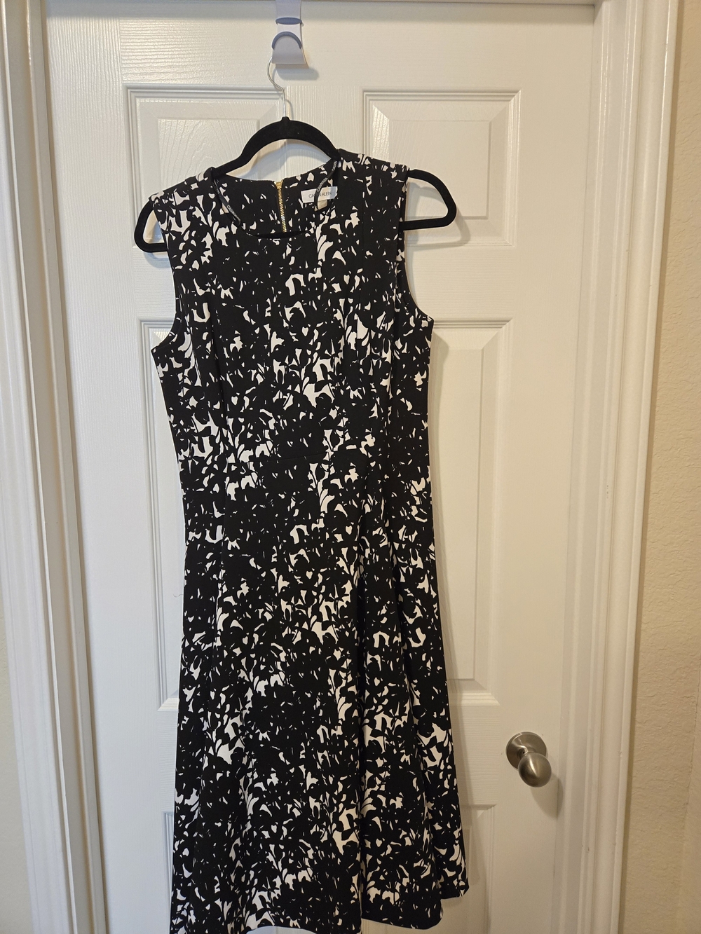 Calvin Klein Black and White Sleeveless Midi Dress
